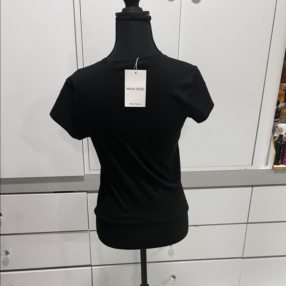 Black Tee with Rhinestone Design - Picture 3 of 3